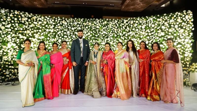 Senior actresses at wedding reception. Jayasudha