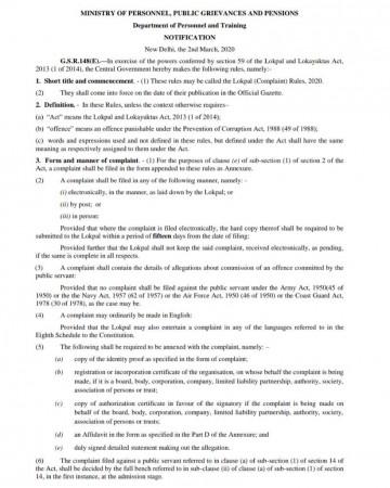 The Lokpal (Complaint) Rules, 2020 The Lokpal (Complaint) Rules, 2020