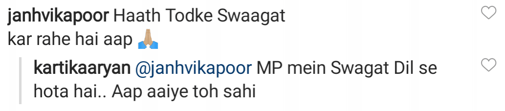 Janhvi Kapoor's comment on Kartik Aaryan's post