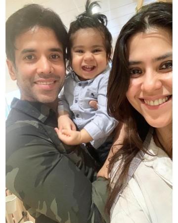 Tushar Kapoor with nephew Ravie Kapoor and sister Ekta Kapoor. Ravie Kapoor