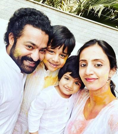 Jr NTR with wife Lakshmi Pranthi, elder son Abhay Ram and younger son Bhargav Ram. Jr NTR