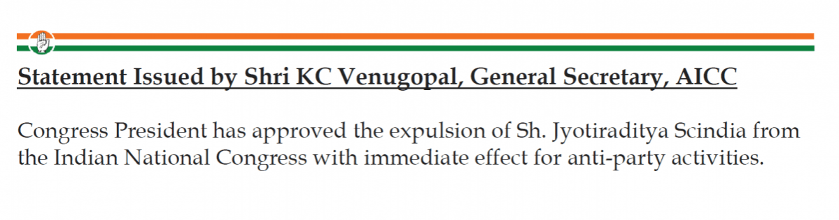 Congress expels scindia