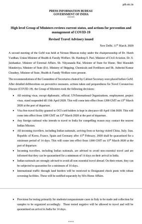 Notification for foreigners travelling to India notification