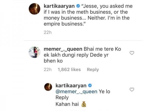 kartik aryan reply