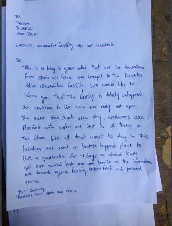 The group of international passengers from France and Spain wrote to SDM requesting them to be transferred to a better facility. Coronavirus quarantine facility