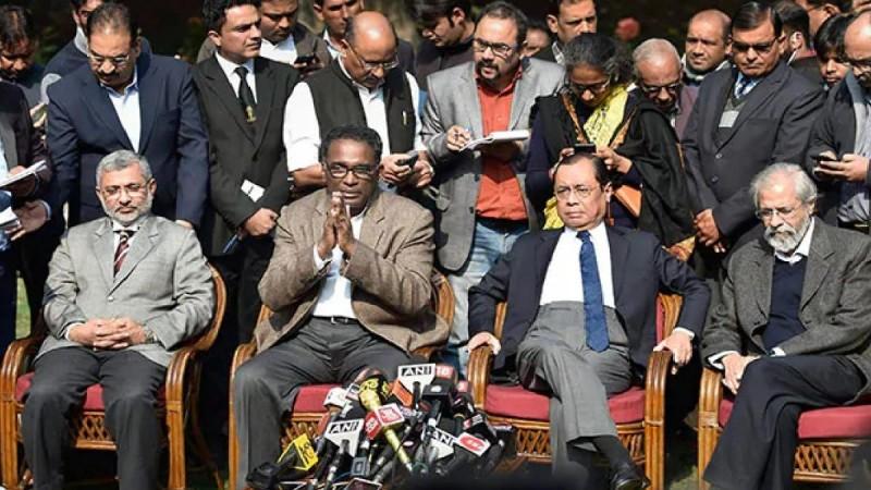 Justices Madan B Lokur, J Chelameswar, Ranjan Gogoi and Kurian Joseph during their unprecedented press conference in January 2018. Ranjan Gogoi