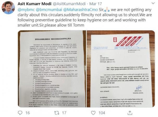 TMKOC maker Asit Modi requests government to allow him to shoot amid coronavirus outbreak