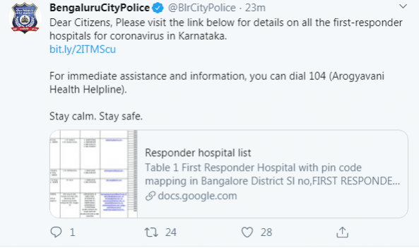 Bengaluru City Police tweet