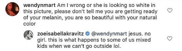 Zoe Kravitz gives a befitting reply to fan who targets her for 'lightening her skin' during self isolation