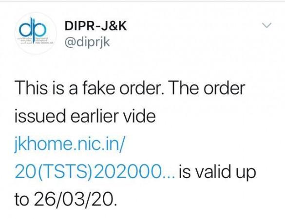 Tweet claiming that the order is fake 4G