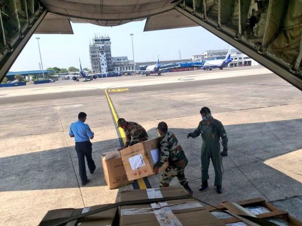 IAF personnel offloading medical supplies Indian Airforce