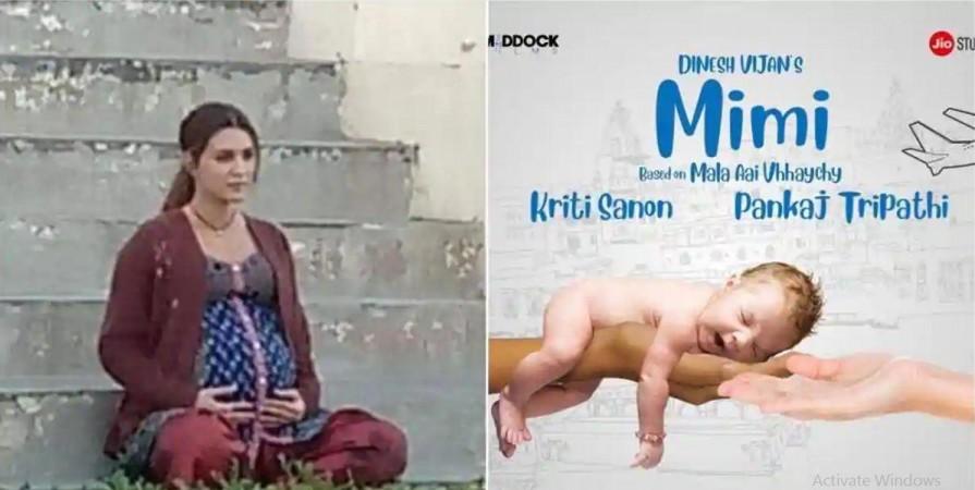 Kriti Sanon snapped with prosthetic bump on the sets of Mimi. Kriti Sanon