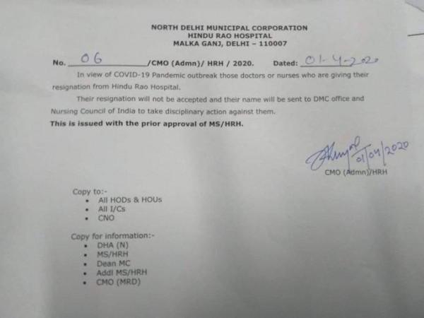 The doctors and nurses have been threatened with disciplinary action. Hindu Rao Hospital
