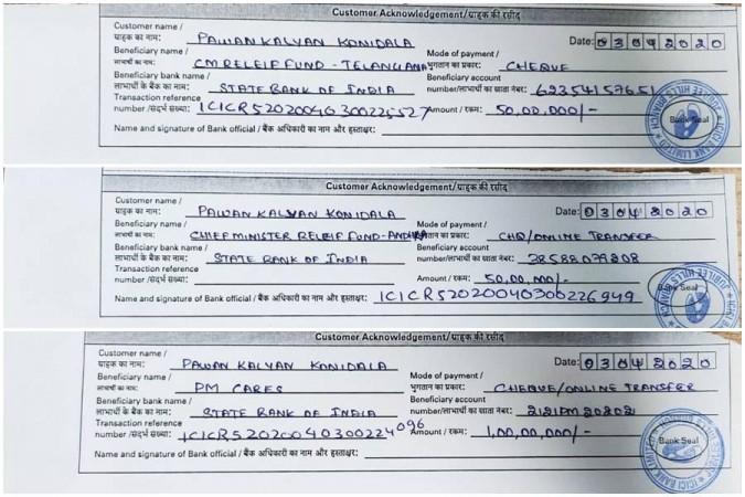Acknowledgments for Pawan Kalyan's donation Acknowledgments for Pawan Kalyan's donation