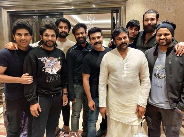 Chiranjeevi with mega family heroes Chiranjeevi with mega family heroes