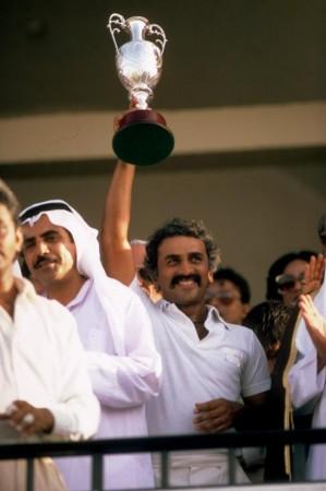 Sunil Gavaskar holds the Asia Cup trophy after winning the tournament in 1984 1984 Asia Cup