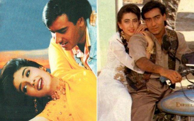 Raveena Tandon Karisma Kapoor and Ajay devgn Raveena Tandon Karisma Kapoor and Ajay devgn