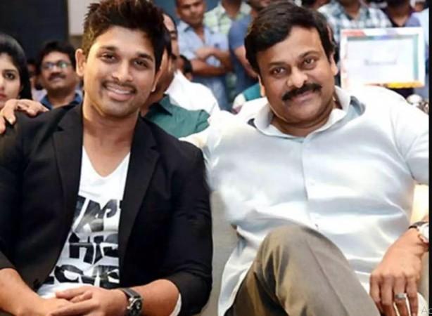 Allu Arjun and Chiranjeevi at a public event. Allu Arjun- Chiranjeevi