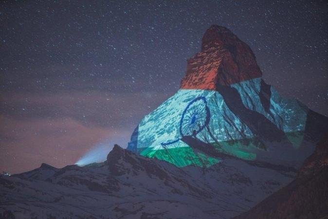 The Indian flag in the Swiss Alps The Indian flag in the Swiss Alps