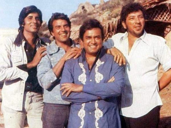 Sholay movie star cast (L to R): Amitabh Bachchan, Dharmendra, Sanjeev Kumar, Amjad Khan Sholay movie cast