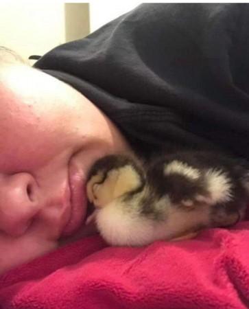 Betsy with her baby duck