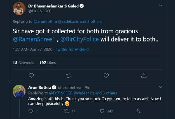 Bengaluru NE DCP tweets on delivery of medicines Twitter