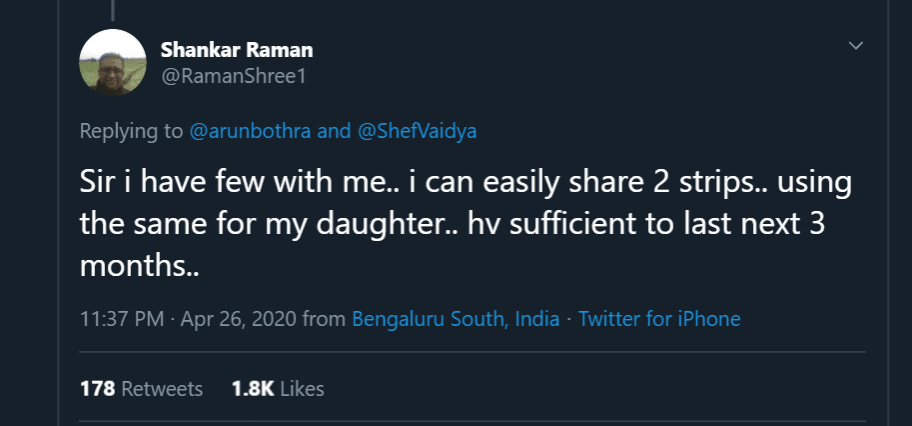 Shankar Raman tweets on delivery of medicines