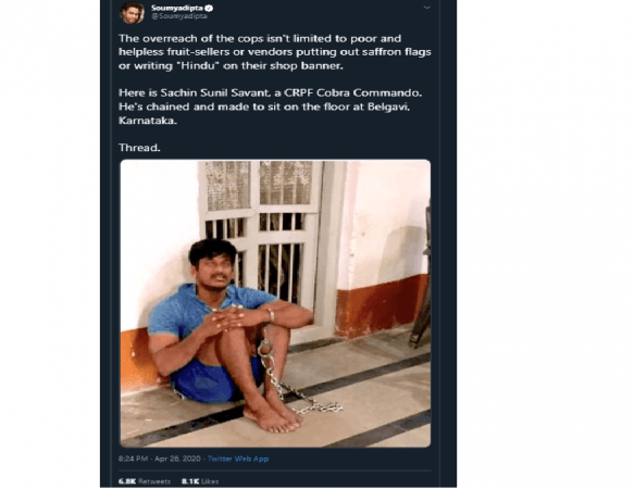 CRPF jawan sitting chained in Belagavi police station Twitter