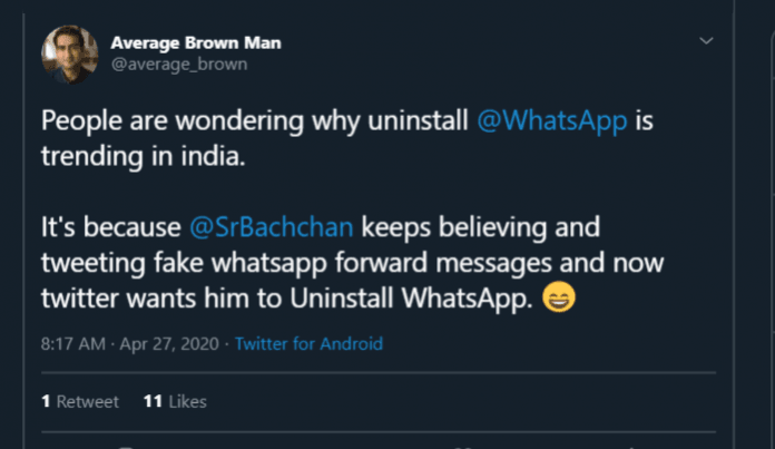 tweets on Uninstalling Whatsapp