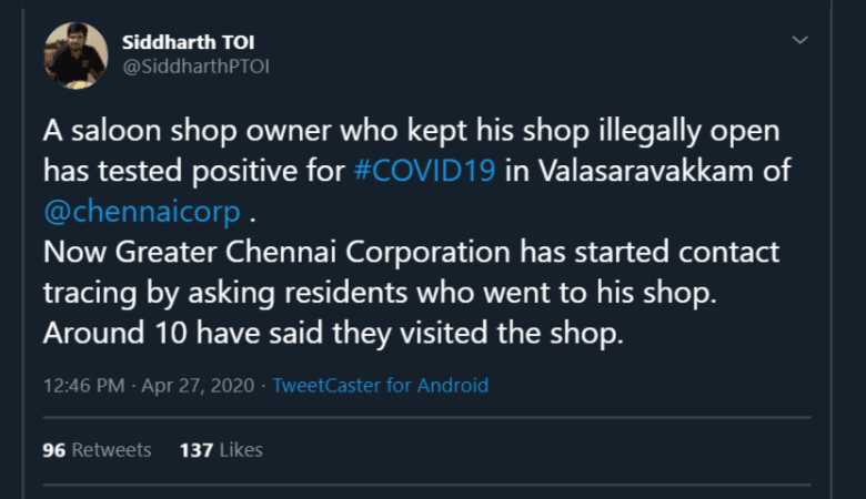 chennai salon remains open. Twitter