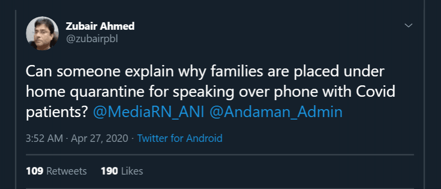 Zubair Ahmed's tweet