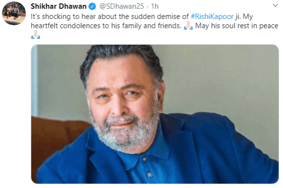 shikhar dhawan tweet on Rishi kapoor
