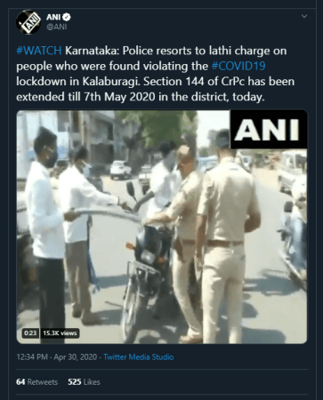 karnataka police lathi charging on lockdown