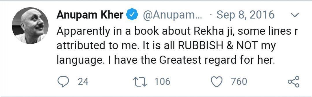 anupam kher tweet about rekha