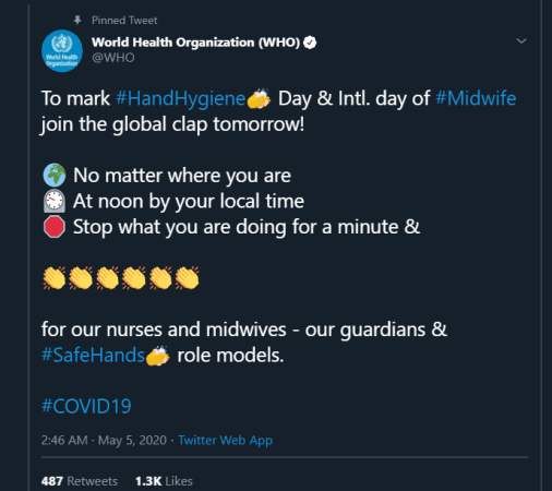 WHO tweet on Global hand hygiene day