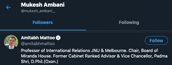 Mukesh Ambani fake Twitter handle Mukesh Ambani fake Twitter handle