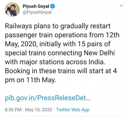 Piyush Goyal's Tweet train