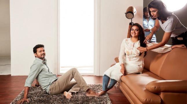 Thalapathy Vijay and Keerthy Suresh during a photo shoot. Thalapathy