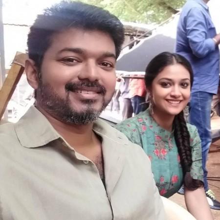Keerthy Suresh's selfie with Thalapathy. Keerthy Suresh