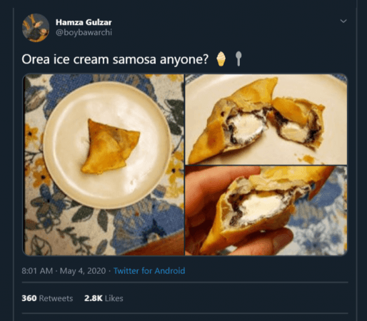 Hamza Gulzar on oreo ice cream in samosa Hamza Gulzar on oreo ice cream in samosa