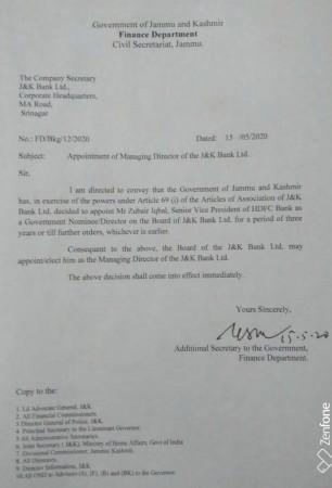 Zubair Iqbal to be J&K Bank's first Managing Director Zubair Iqbal to be J&K Bank's first Managing Director