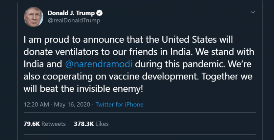 Trump tweets on donating ventilators Trump tweets on donating ventilators