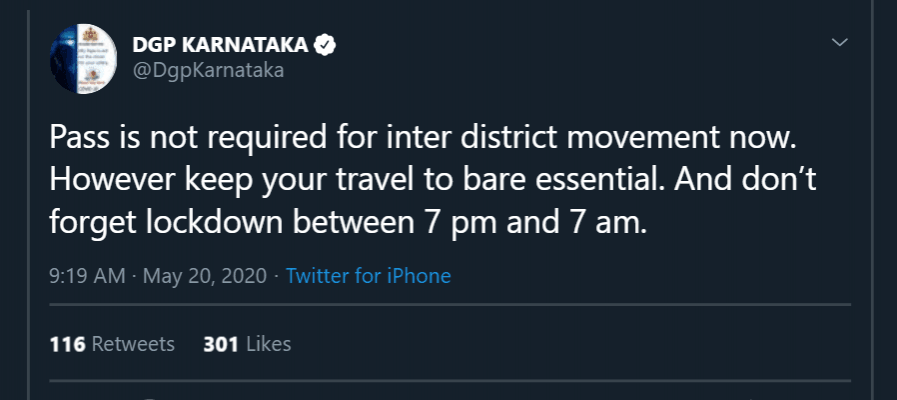 Karnataka DGP on pass-free inter district travel Karnataka DGP on pass-free inter district travel