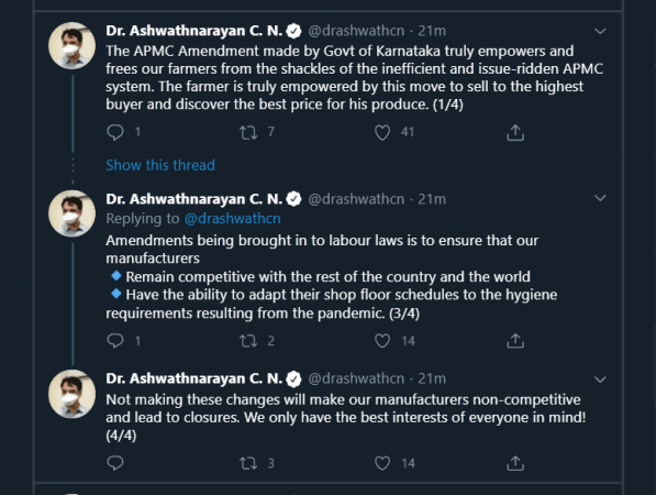 Deputy CM tweets on APMC act amendment Deputy CM tweets on APMC act amendment
