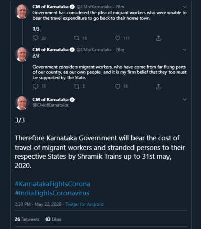 BS Yediyurappa tweets on the new decision BS Yediyurappa tweets on the new decision