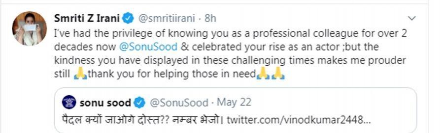 Smriti Irani, Sonu Sood Smriti Irani, Sonu Sood