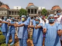 Health workers cheering