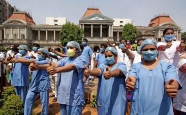 Health workers cheering