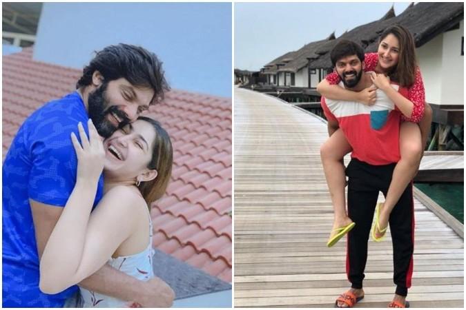 Celebrity couple Arya and Sayyeshaa. Arya and Sayyeshaa