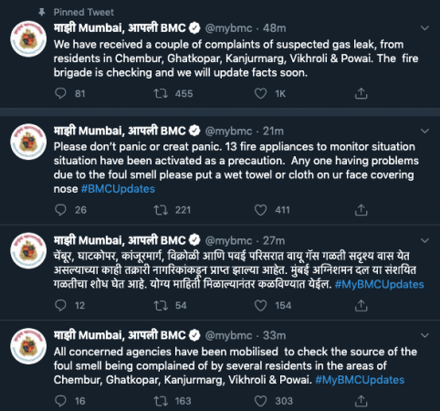 BMC tweets about gas leak in Mumbai BMC tweets about gas leak in Mumbai